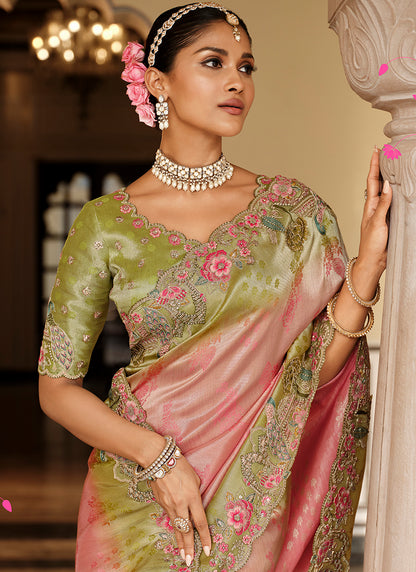 Multi Color Silk Zari Work Wedding Wear Saree SW900848
