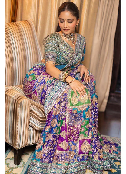 Multi Color Tabby Silk Mirror Work Party Wear Saree SW384157