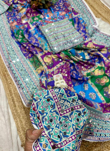 Multi Color Tabby Silk Mirror Work Party Wear Saree SW384157