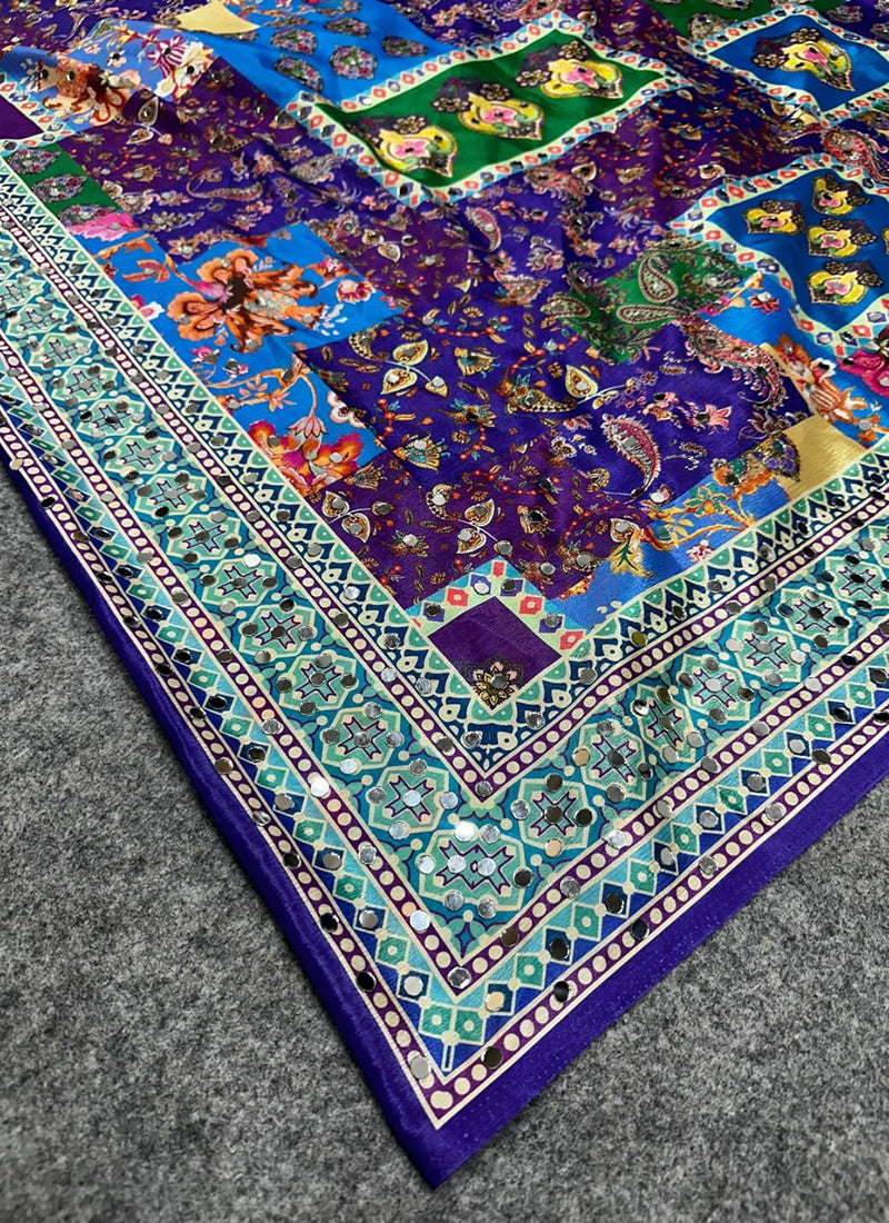 Multi Color Tabby Silk Mirror Work Party Wear Saree SW384157