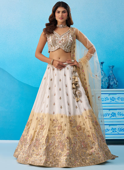 Multi Color Tissue Embroidery Work Wedding Wear Lehenga Choli SW996576