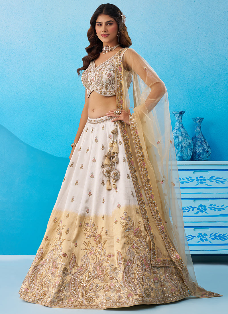 Multi Color Tissue Embroidery Work Wedding Wear Lehenga Choli SW996576