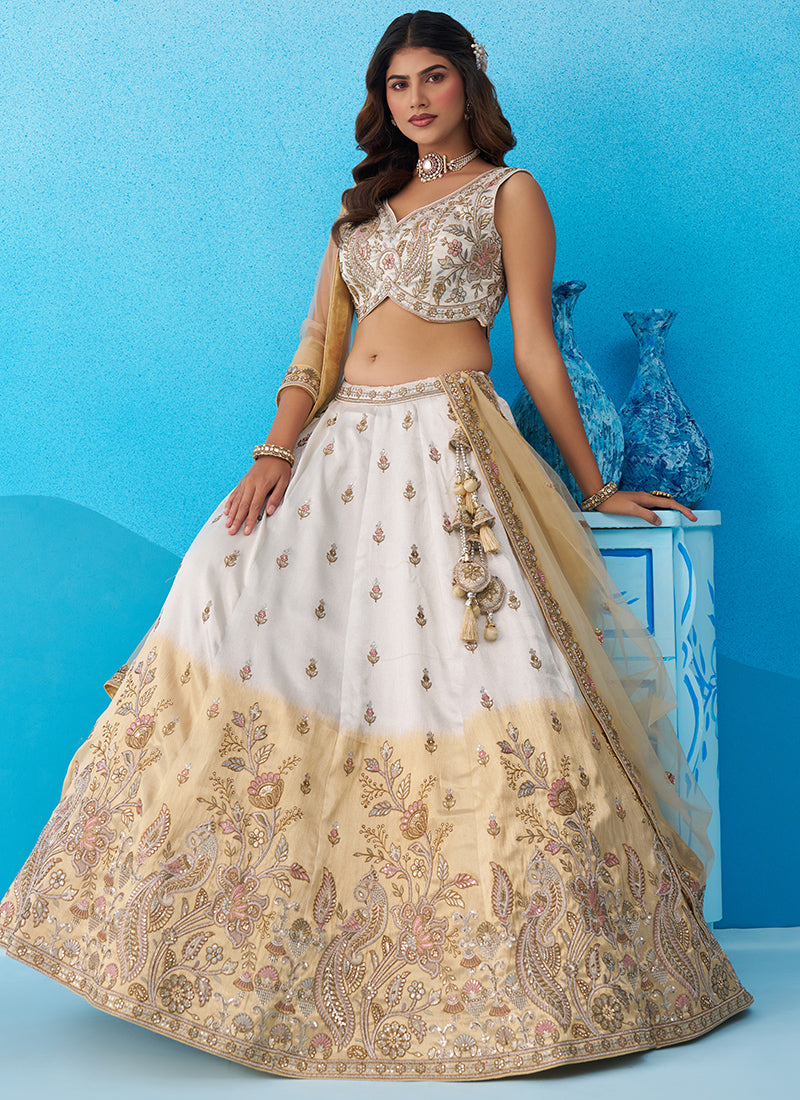 Multi Color Tissue Embroidery Work Wedding Wear Lehenga Choli SW996576