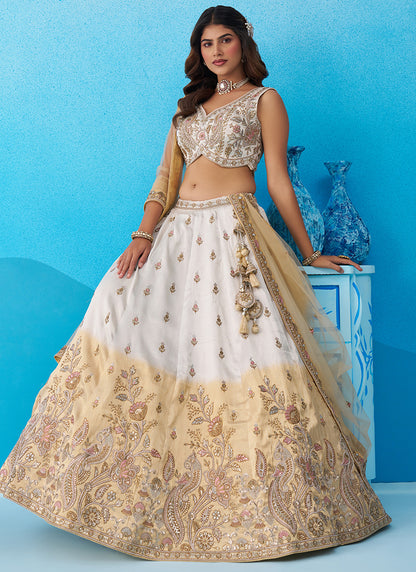 Multi Color Tissue Embroidery Work Wedding Wear Lehenga Choli SW996576