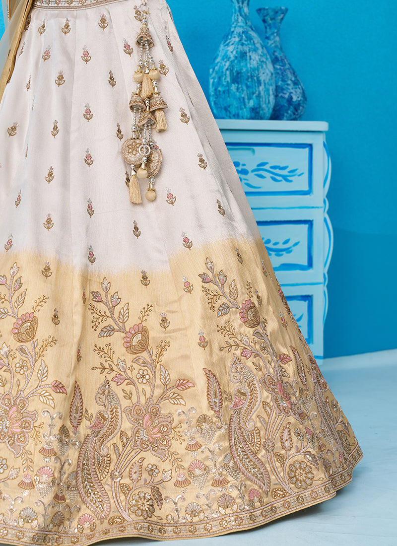 Multi Color Tissue Embroidery Work Wedding Wear Lehenga Choli SW996576