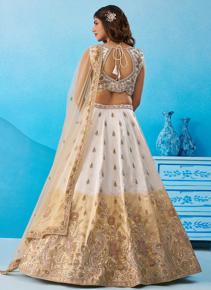 Multi Color Tissue Embroidery Work Wedding Wear Lehenga Choli SW996576