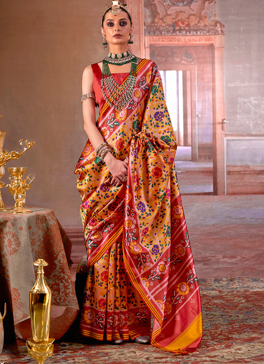 Twill Pv Silk Multi Color Party Wear Printed Work Saree 388397