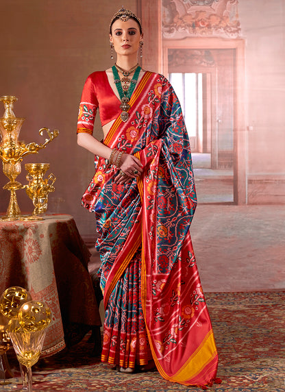 Twill Pv Silk Multi Color Party Wear Printed Work Saree 388399