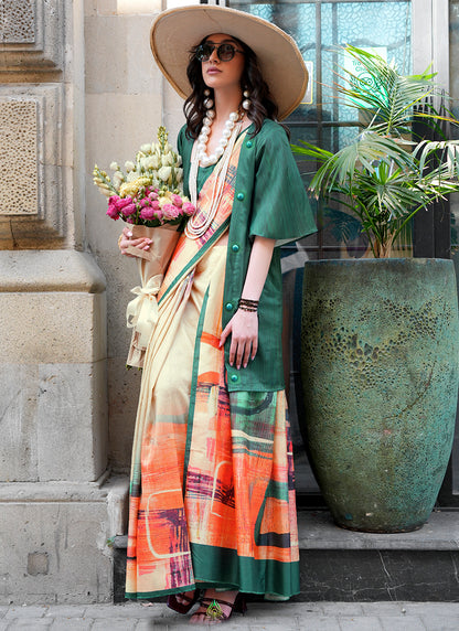 Twill Silk Multi Color Occasional Wear Digital Print Work Designer Saree 388337