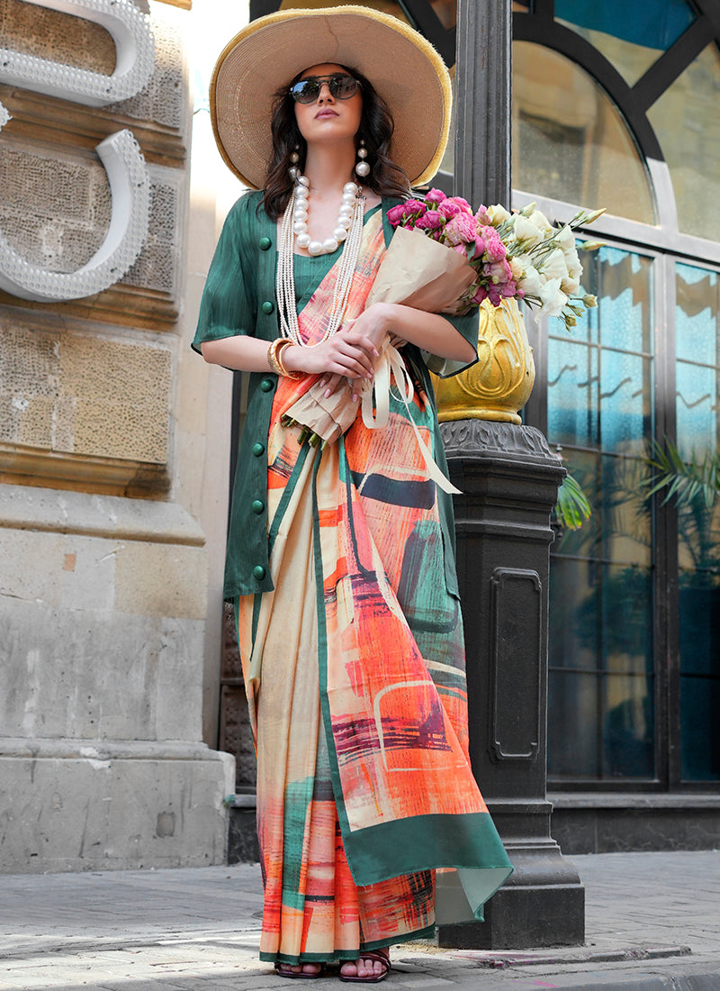 Twill Silk Multi Color Occasional Wear Digital Print Work Designer Saree 388337