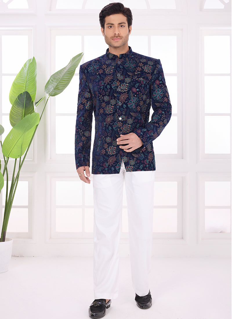 Multi Color Velvet Pattern Pc Work Party Wear Readymade Jodhpuri Suit SW419900