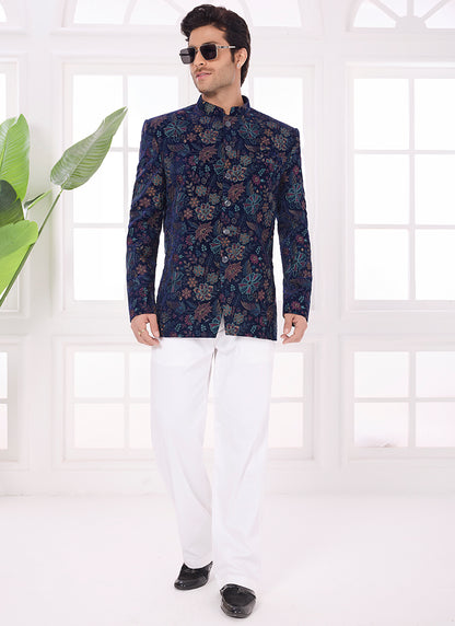 Multi Color Velvet Pattern Pc Work Party Wear Readymade Jodhpuri Suit SW419900