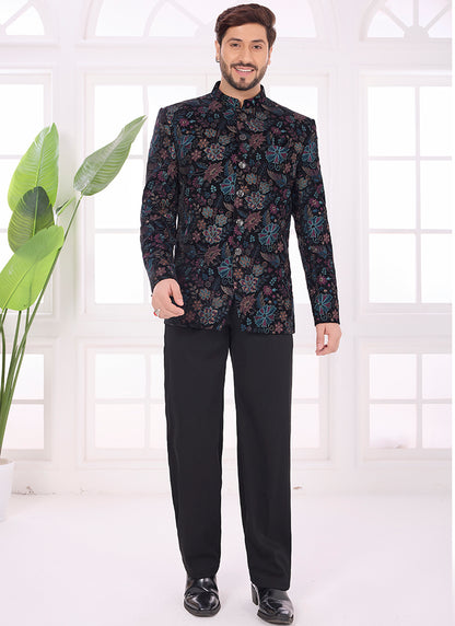 Multi Color Velvet Pattern Pc Work Party Wear Readymade Jodhpuri Suit SW510961