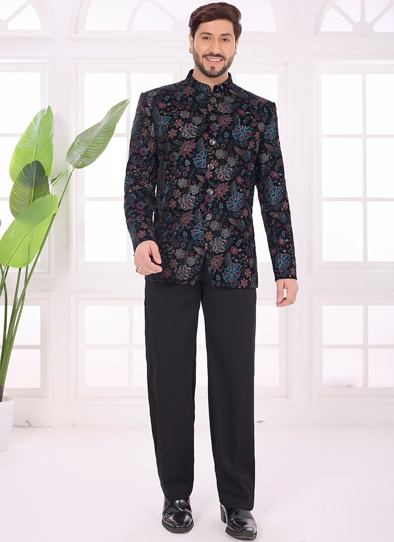 Multi Color Velvet Pattern Pc Work Party Wear Readymade Jodhpuri Suit SW510961