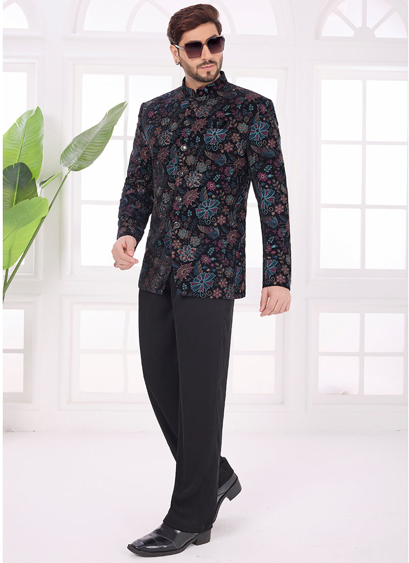 Multi Color Velvet Pattern Pc Work Party Wear Readymade Jodhpuri Suit SW510961