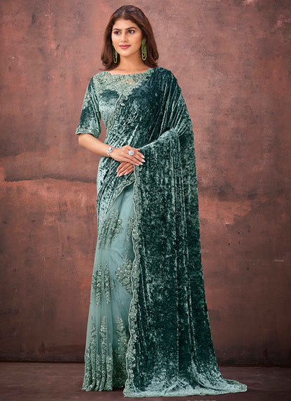 Velvet Multi Color Wedding Wear Bead Work Ready To Wear Saree 387528