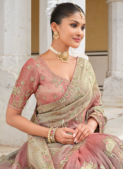 Zari Silk Multi Color Wedding Wear Embroidery Khatil Work Wedding Saree 388430