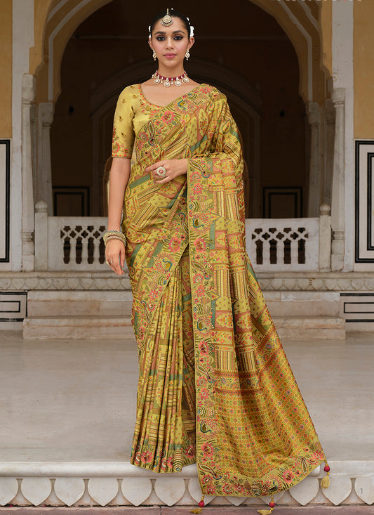 Zari Silk Multi Color Wedding Wear Embroidery Khatil Work Wedding Saree 388439