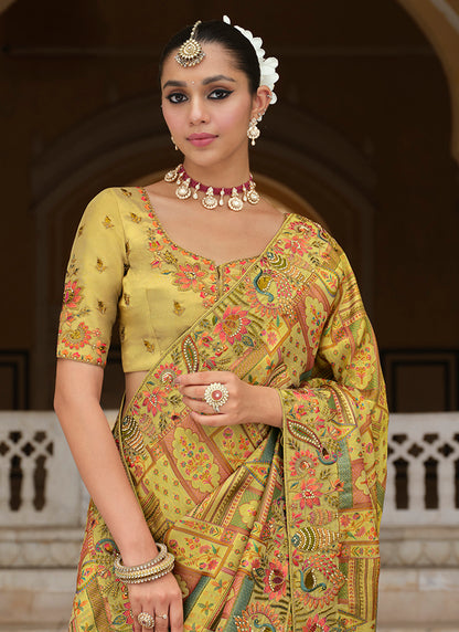 Zari Silk Multi Color Wedding Wear Embroidery Khatil Work Wedding Saree 388439