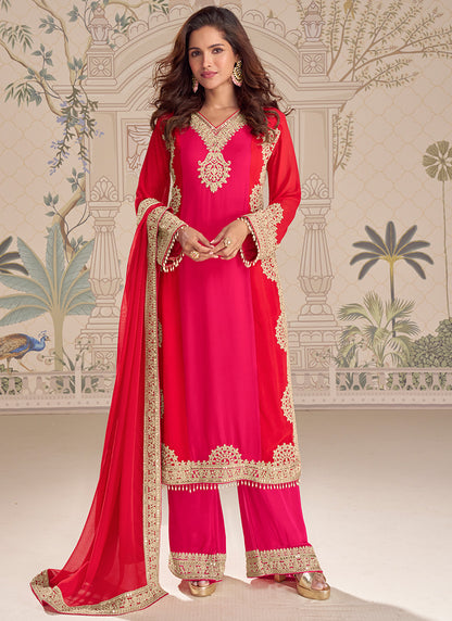 Multi Georgette Embroidery Work Festival Wear Readymade Plazzo Suit SW327914