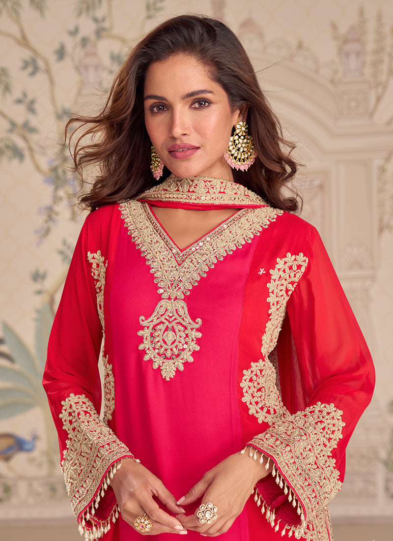 Multi Georgette Embroidery Work Festival Wear Readymade Plazzo Suit SW327914