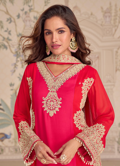 Multi Georgette Embroidery Work Festival Wear Readymade Plazzo Suit SW327914