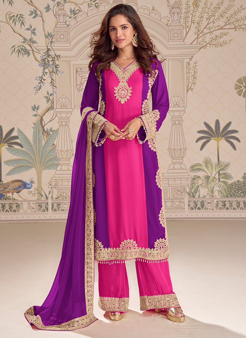 Multi Georgette Embroidery Work Festival Wear Readymade Plazzo Suit SW158085