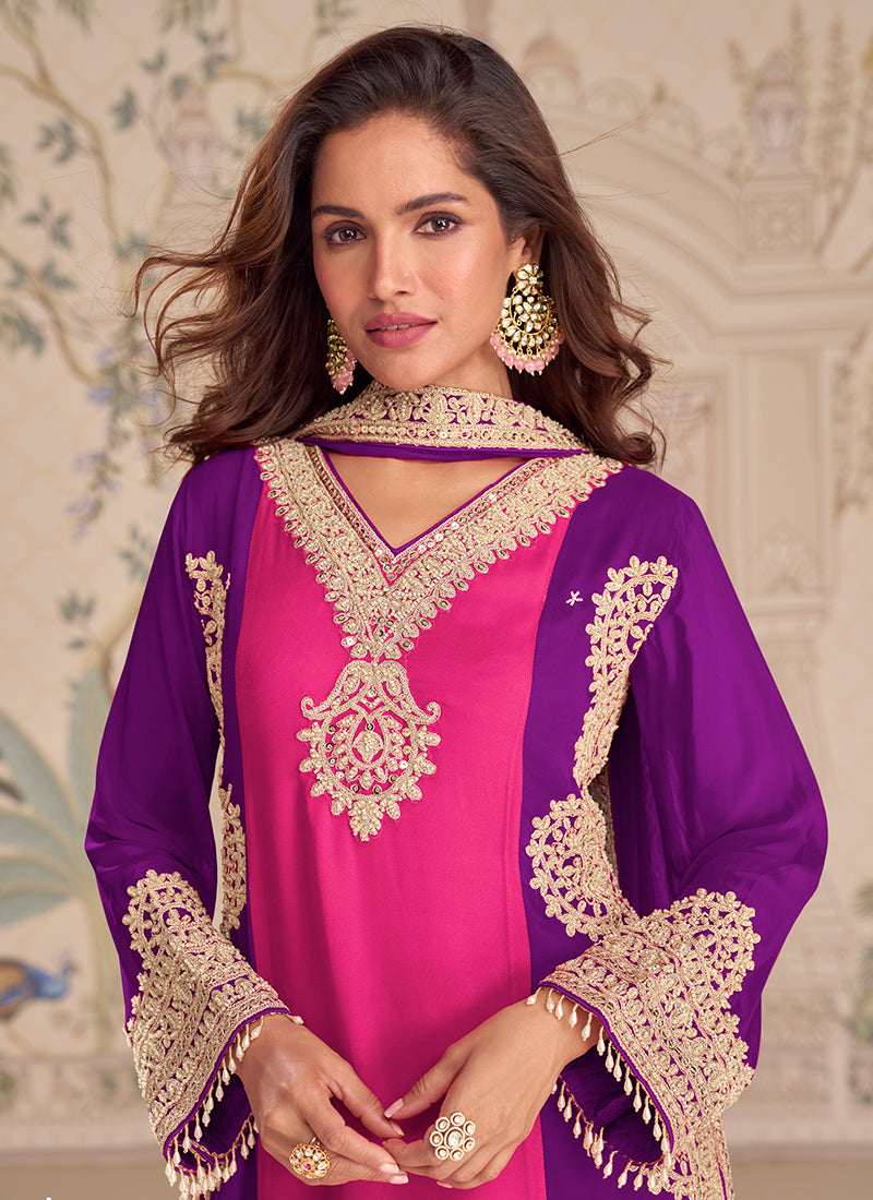 Multi Georgette Embroidery Work Festival Wear Readymade Plazzo Suit SW158085