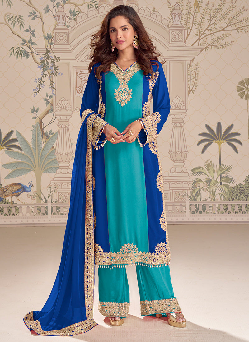 Multi Georgette Embroidery Work Festival Wear Readymade Plazzo Suit SW198913