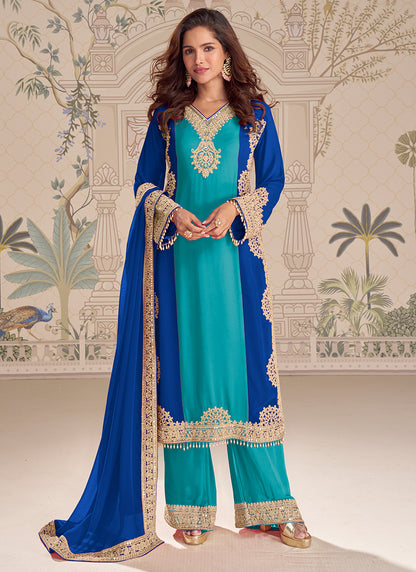 Multi Georgette Embroidery Work Festival Wear Readymade Plazzo Suit SW198913
