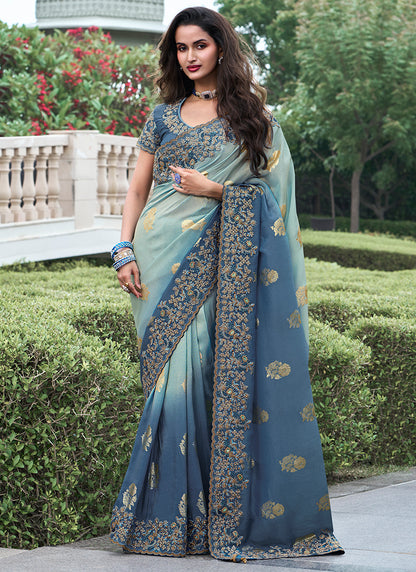 Multicolor Pure Tissue Silk Embroidery Work Occasional Wear Saree SW220690
