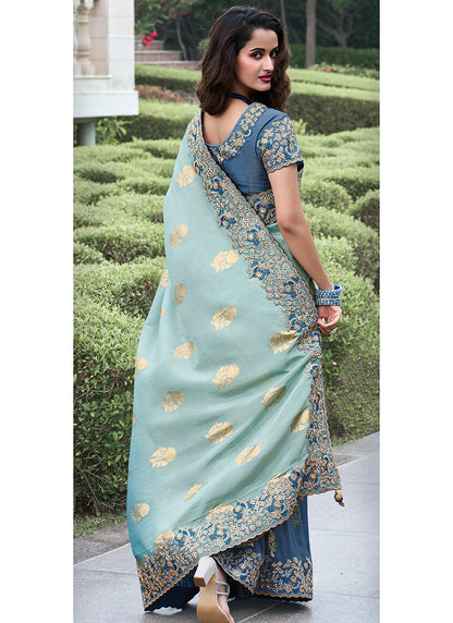 Multicolor Pure Tissue Silk Embroidery Work Occasional Wear Saree SW220690