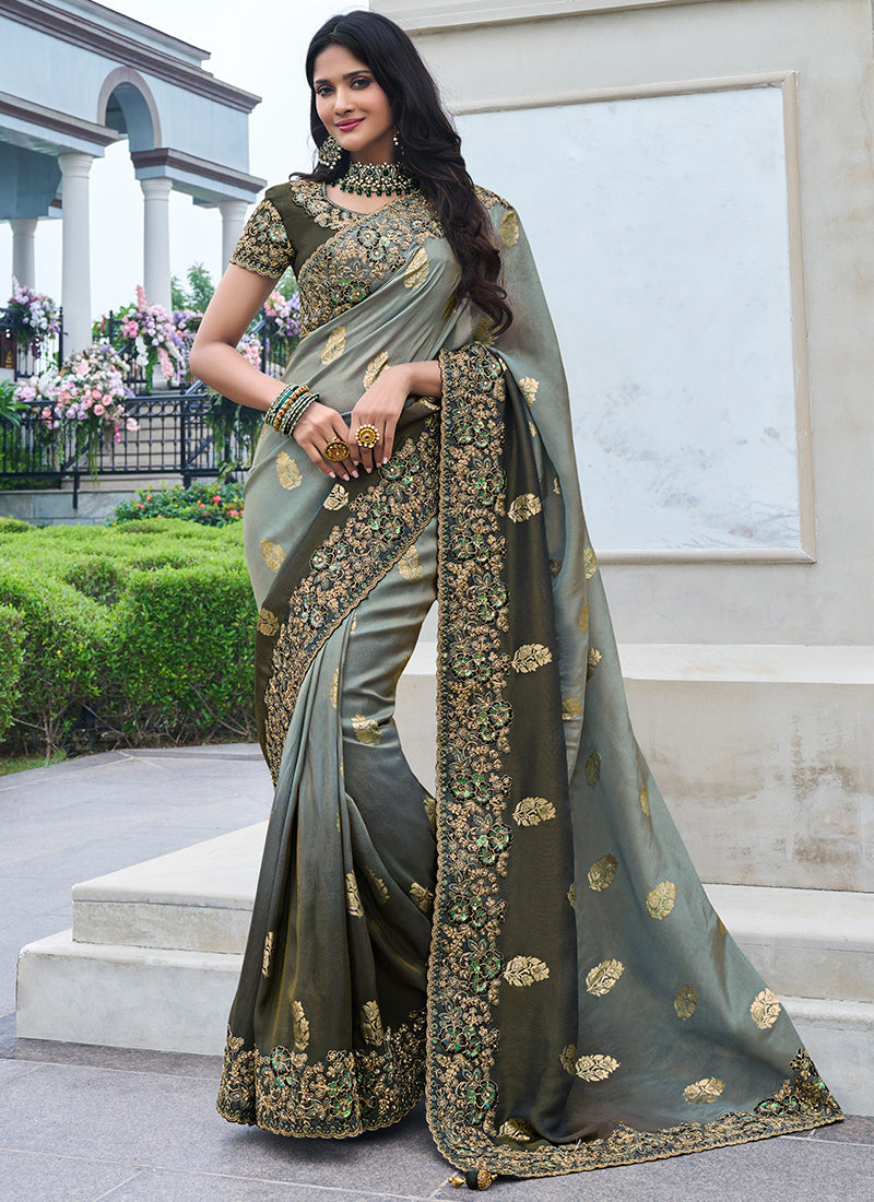 Multicolor Pure Tissue Silk Embroidery Work Occasional Wear Saree SW405180