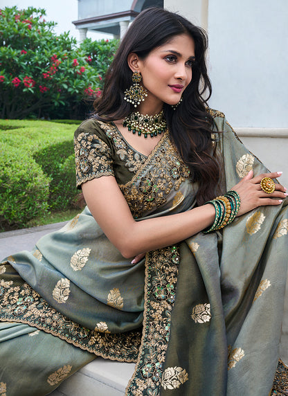 Multicolor Pure Tissue Silk Embroidery Work Occasional Wear Saree SW405180