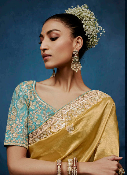 Mustard  Fancy Silk Embroidery Work Wedding Wear Saree SW710457