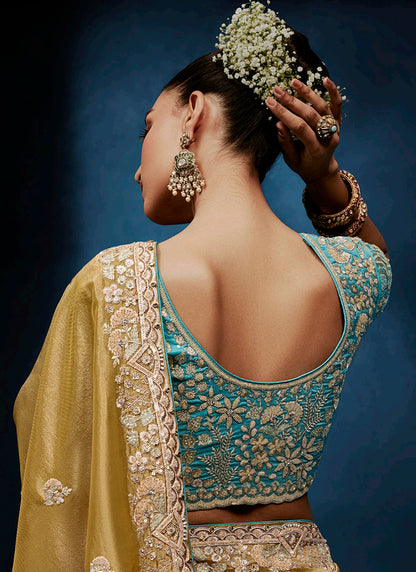 Mustard  Fancy Silk Embroidery Work Wedding Wear Saree SW710457