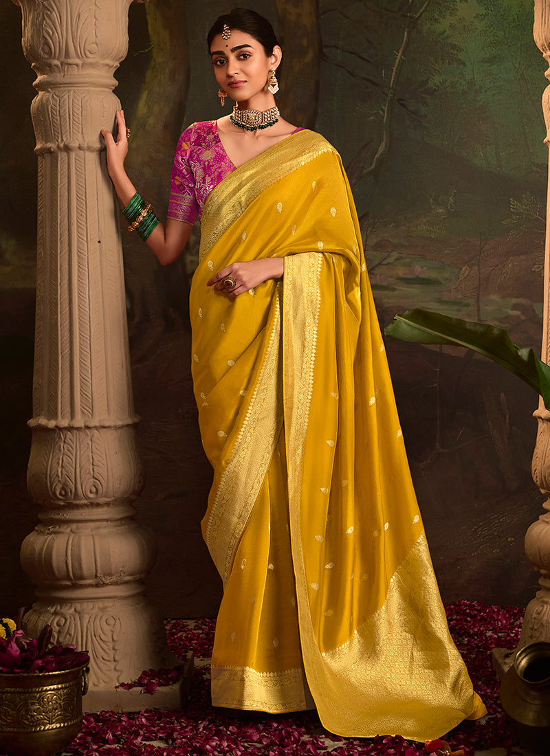 Mustard Dola Silk Weaving Work Occasional Wear Saree SW109095