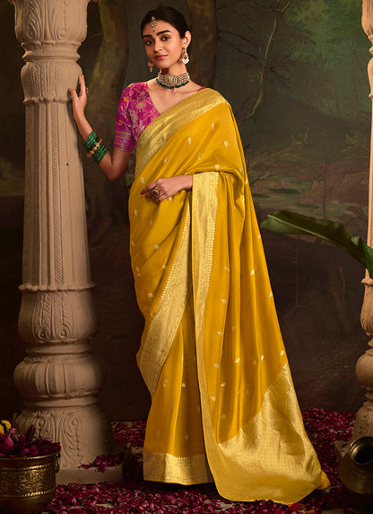 Mustard Dola Silk Weaving Work Occasional Wear Saree SW109095