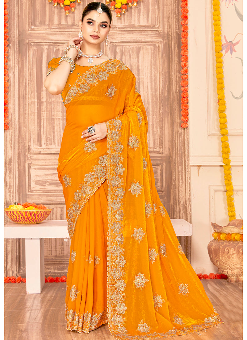 Fendy Silk Mustard Saree with Zari Work for Festival Wear 384447