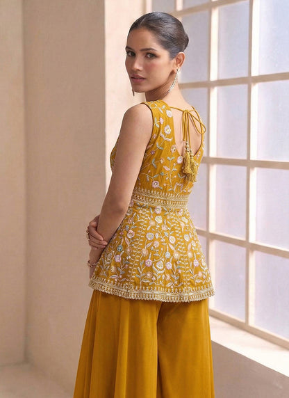 Mustard Georgette Sequins Work  Festival Wear Readymade Plazzo Suit SW602637