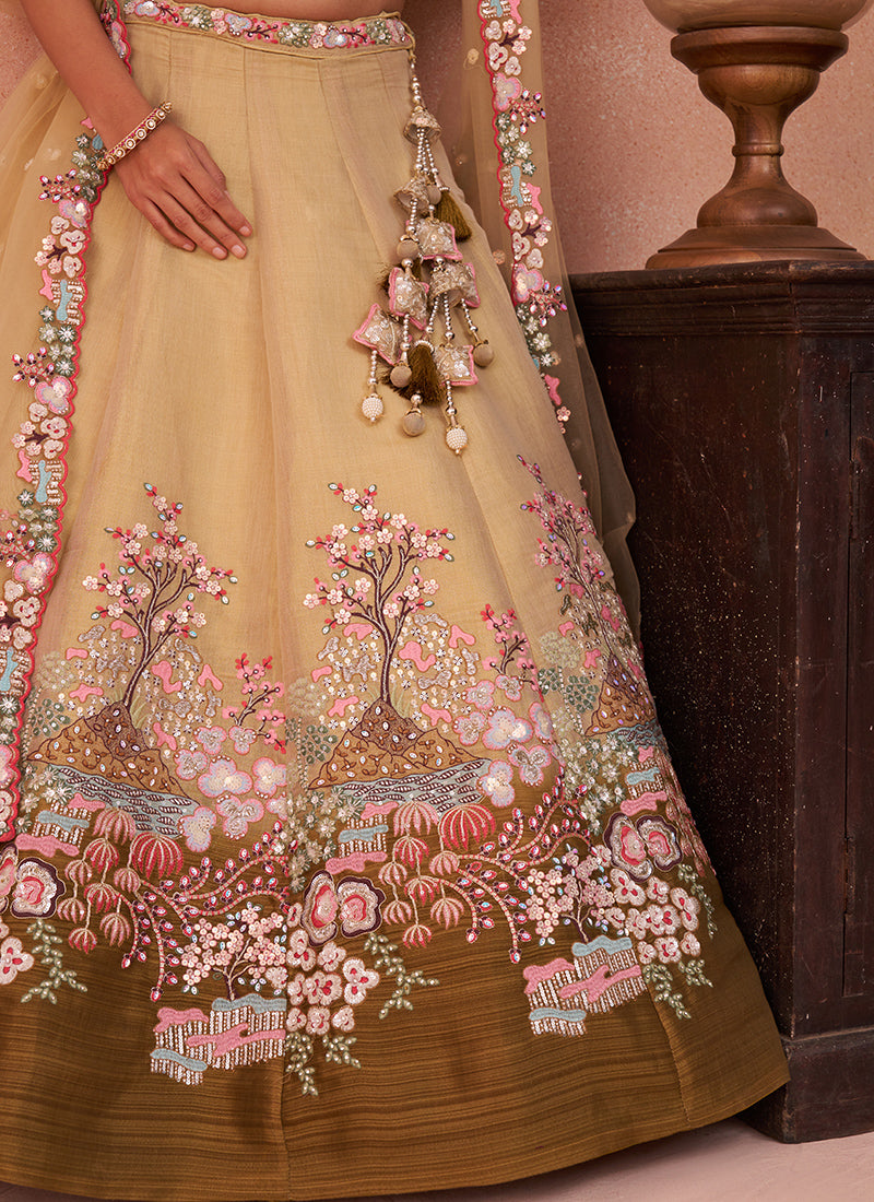 Mustard Net Sequins Work Occasional Wear Lehenga Choli SW924699