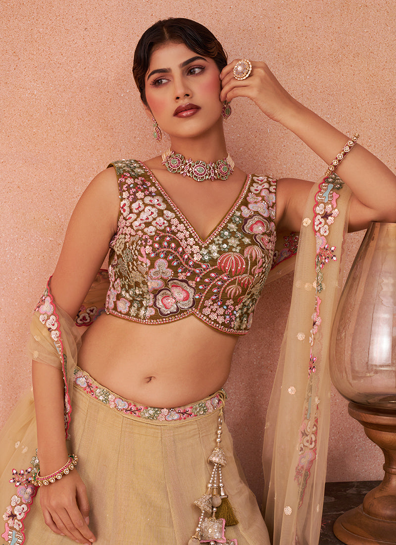 Mustard Net Sequins Work Occasional Wear Lehenga Choli SW924699