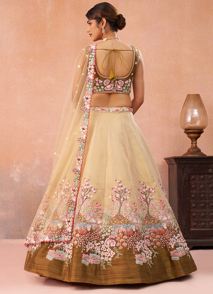 Mustard Net Sequins Work Occasional Wear Lehenga Choli SW924699