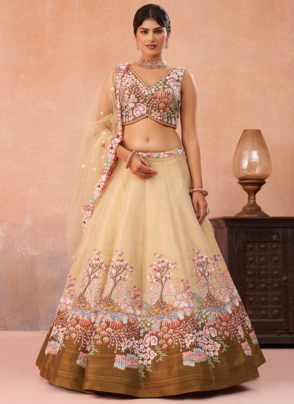 Mustard Net Sequins Work Occasional Wear Lehenga Choli SW924699