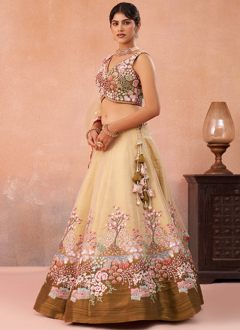 Mustard Net Sequins Work Occasional Wear Lehenga Choli SW924699