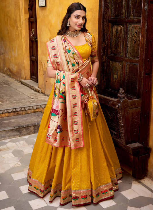 Mustard Silk Weaving Work Occasional Wear Lehenga Choli SW978477