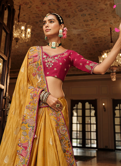 Mustard Silk Zari Work Wedding Wear Saree SW126174