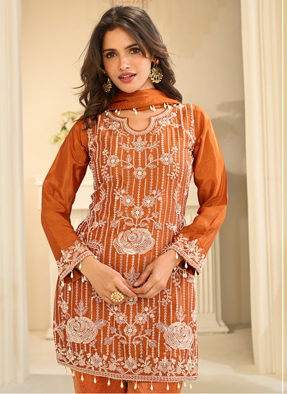 Viscose   Mustard Festival Wear Jacquard Readymade Plazzo Suit 390770