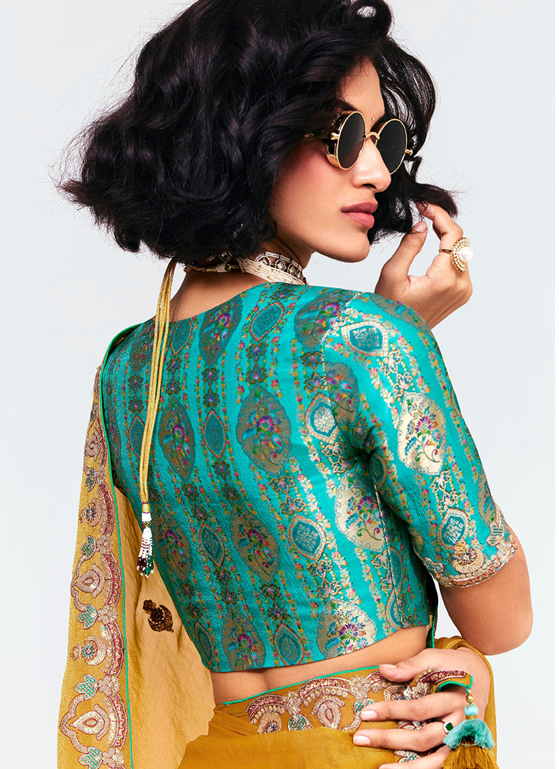 Mustard Yellow Fancy Silk Border Work Wedding Wear Wedding Saree SW705055