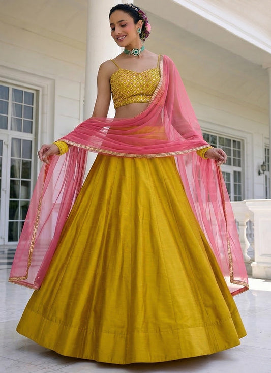 Mustrad Silk Embroidery Work Occasional Wear Readymade Lehenga Choli SW831728